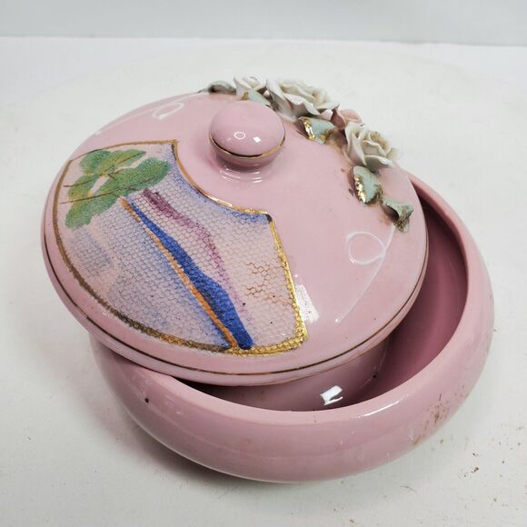 Vintage 1960 Wales Cloisonne Pale Pink Trinket Box 3x5 Inch - Picture 1 of 10